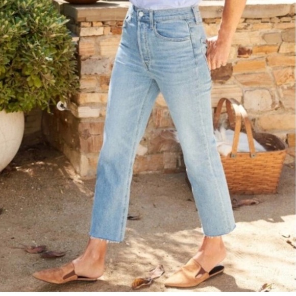 Frank & Eileen Monaghan Blue Denim Raw Hem Straight Leg Hi Rise Jeans Size 31 - Picture 2 of 14